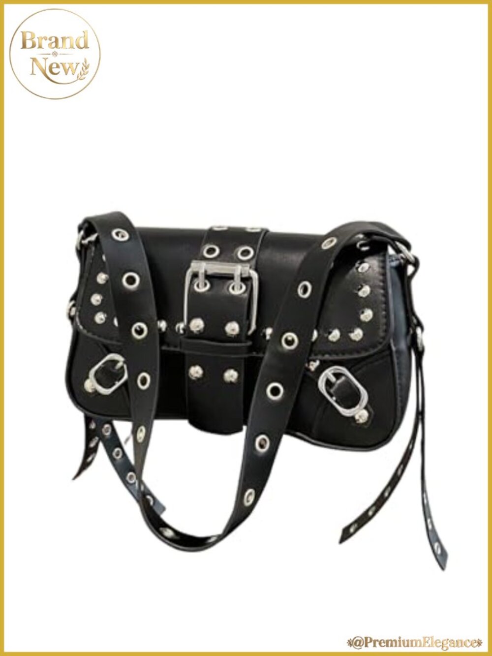 PU Leather Shoulder Handbag Punk Rivet Flap Studded Vintage Underarm Bag